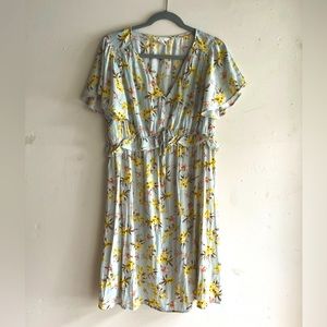 H&M MAMA knee length maternity dress in blue, yellow, and pink